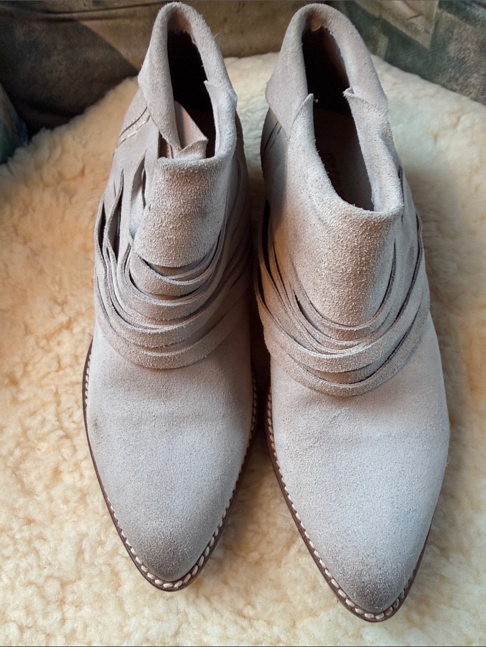 Suede Pointed Toe Ankle Boots in Light Tan - Women MTNG Originals